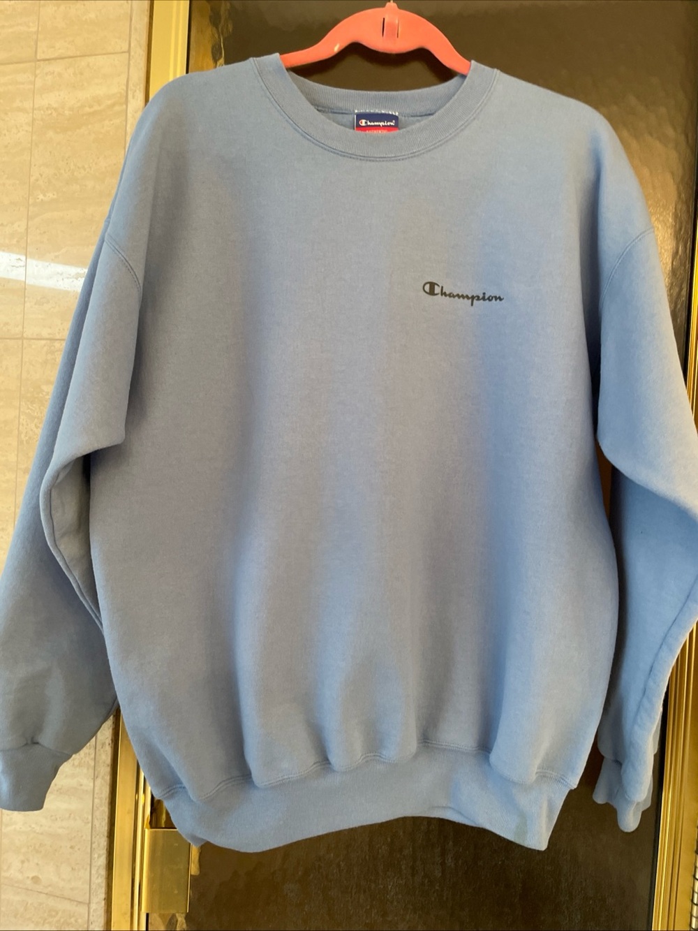 Men’s Champion Light Blue Long Sleeve Sweatshirt Size Large With Logo